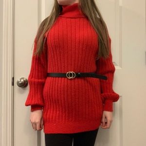Red Sweater Dress with Belt